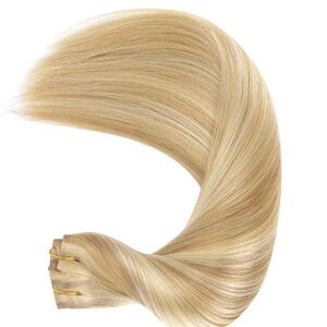 WENNALIFE Clip in Human Hair Extensions 18” 120g 7pcs Light Blonde Highlighted